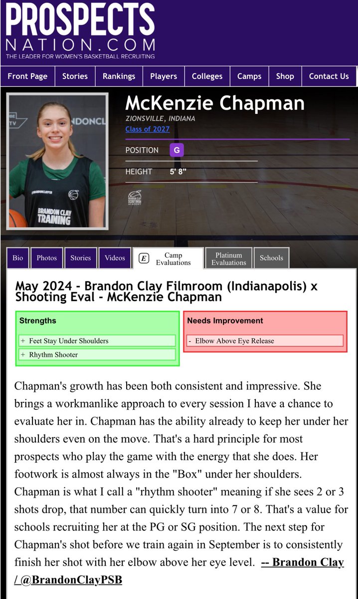 ProspectsNation Direct Player Evals | Powered by @bclayscouting New Eval 🚨 ‘27 #BClayConsulting McKenzie Chapman (IN) is 📈. Whose Eval Is Next @J_Marshall2025 @mollyyknight @GraceGoldman_14 @addi_van24 GET YOUR 🎞️ 🎥 EVAL FROM ME ⬇️: prospectsnation.com/prospectsnatio… @KenzieHoops33