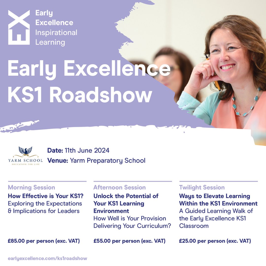 We're thrilled to be working in partnership with Early Excellence to provide three high quality training opportunities for school leaders, and KS1 practitioners.

Last places available so book now!

Find out more at: earlyexcellence.com/ks1roadshow/