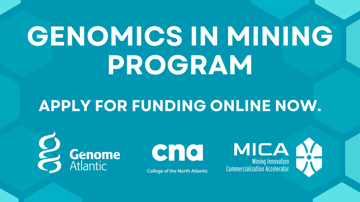 GenomeAtlantic's tweet photo. Exciting news! @GenomeAtlantic, @CNA_News and @MICAnetwork are launching a small-scale genomics funding program for Atlantic Canada’s mining industry! Find out more at https://t.co/6oeUBNrXDl  or https://t.co/fFGC59FjDT  #MiningInnovations #Genomics https://t.co/Nk6OlSJ03J