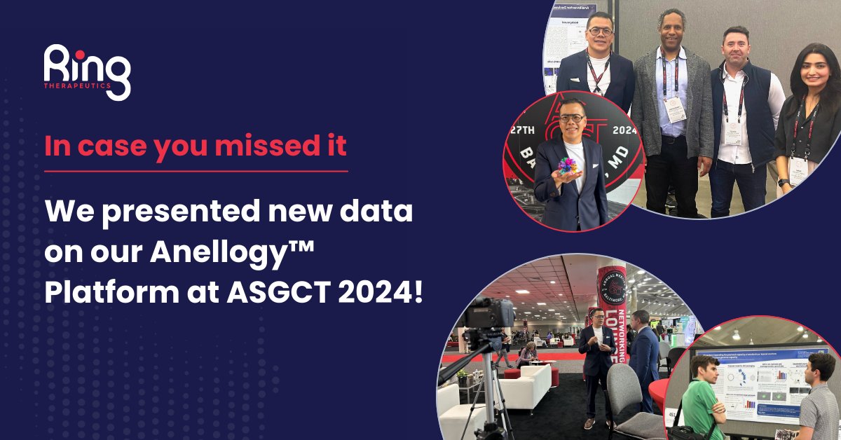 #ICYMI we presented new preclinical data on our Anellovectors at #ASGCT2024! It was an exciting opportunity to be on the ground with other #biotech experts &amp; share our unique approach to transforming #GeneticMedicine. Dive deeper into our presentations: ringtx.com/science/public…