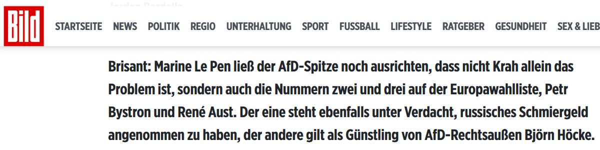 ☠️So weit kommt es noch, dass wir unsere Liste in Paris absegnen lassen. 

🇫🇷Es geht gar nicht um die Aussage von Krah, die Nebensache ist. Es geht darum, dass Le Pen den Begriff 'Remigration' ablehnt und eine massive Abtreibungs-Befürworterin ist. 

⬛️Sie ist Teil einer