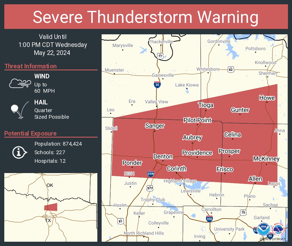 Severe Thunderstorm Warning including McKinney TX, Frisco TX and Denton TX until 1:00 PM CDT