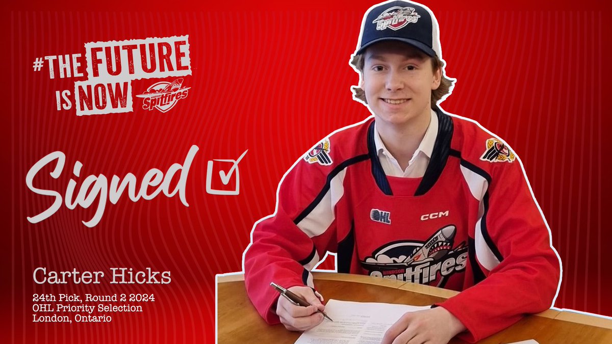 Signed & Sealed! 🖊🏒 London native, Carter Hicks has signed an OHL Scholarship and Development Agreement! Details: Windsorspitfires.com #WindsorSpitfires #TheFutureIsNow