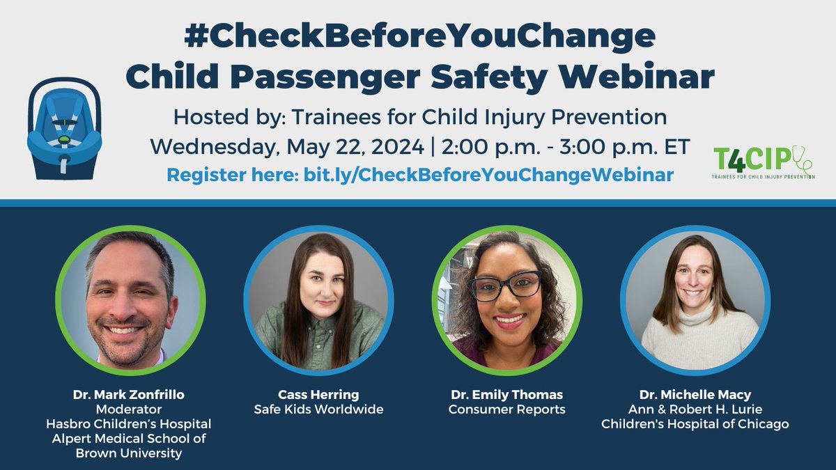 Love all the great #ChildPassengerSafety info being shared today under the #CheckBeforeYouChange hashtag. Want to learn even more? It is not too late to register for the webinar starting in 1 hour (2 pm ET). bit.ly/T4CIP-
