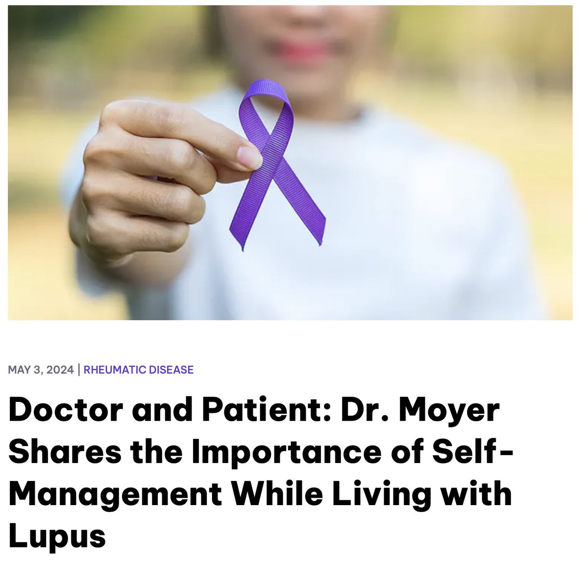 Did you know May is lupus awareness month? Check out this ACR patient blog post written by our very own peds-adult rheum fellow Dr. Moyer. #rheumatology <a href="/StanfordMed/">Stanford Medicine</a> 

rheumatology.org/patient-blog/d…