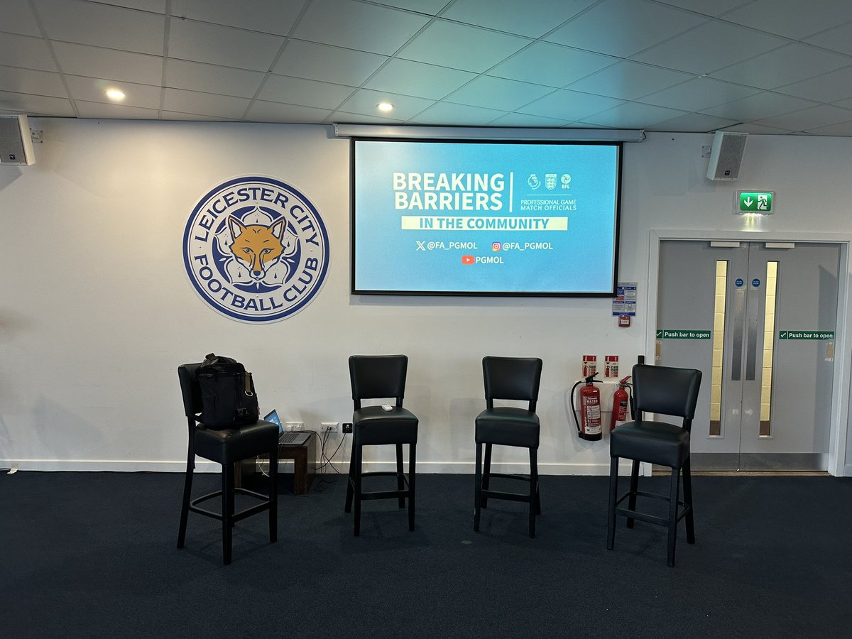 @FA_PGMOL #BreakingBarriers in the Community at the King Power Stadium! @FARefereeing & @BAMERef supporting another amazing night ready for over 100 people to find out about refereeing 🙌