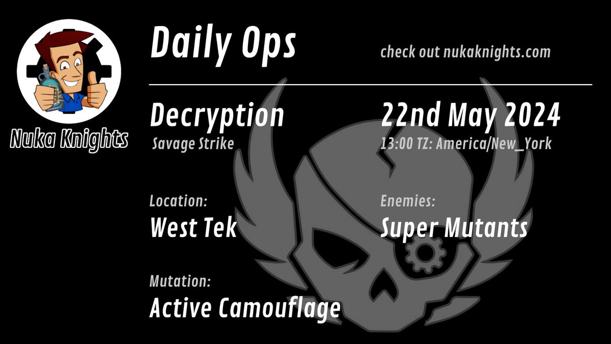 New Daily Ops for Today 22nd May 2024 #fallout76 nukaknights.com