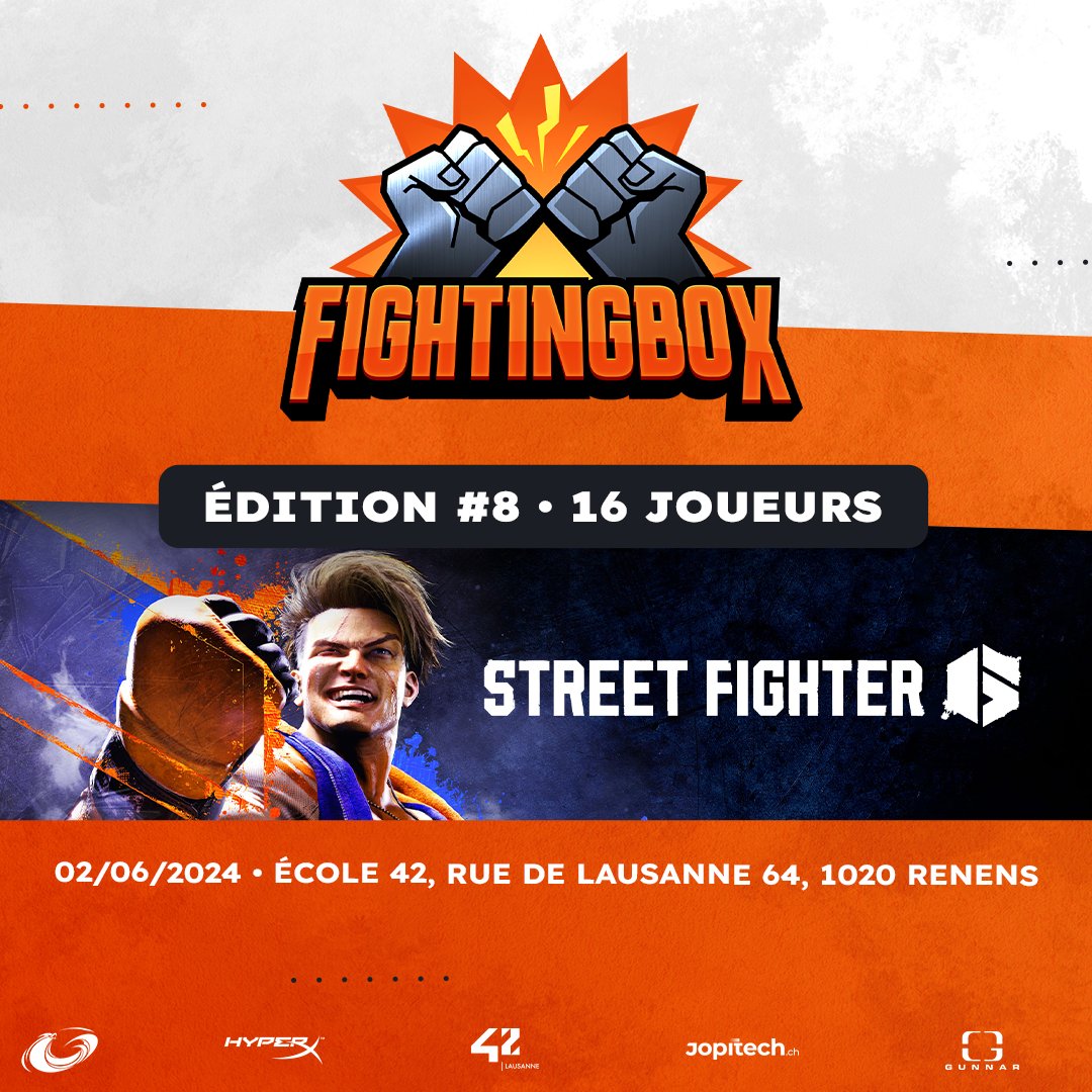 #FightingBox 👊

Street Fighter fait son grand retour après 2 mois d'absence 😱

📌<a href="/42Lausanne/">42 Lausanne</a>
💰 10.-
🏆 CP en fonction du nb de participants !

 Lien du start GG en commentaire ⬇️

#WeAreOneFBX