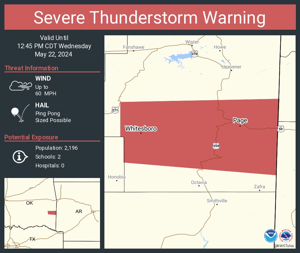 Severe Thunderstorm Warning continues for Whitesboro OK and Page OK until 12:45 PM CDT