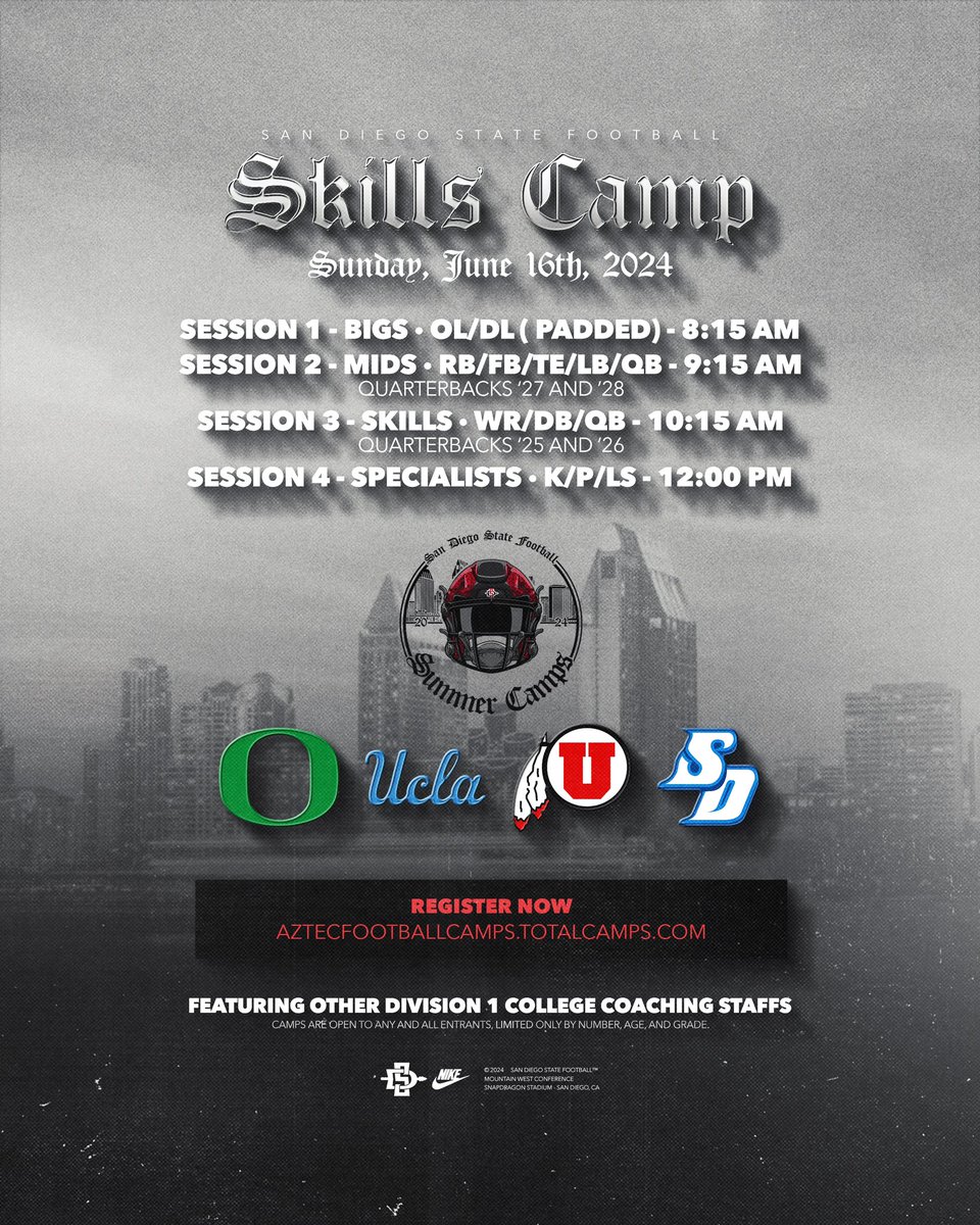 Less than a month until our Skills Camp featuring other Division I coaching staffs is here🚨 Register now to reserve your spot: aztecfootballcamps.totalcamps.com