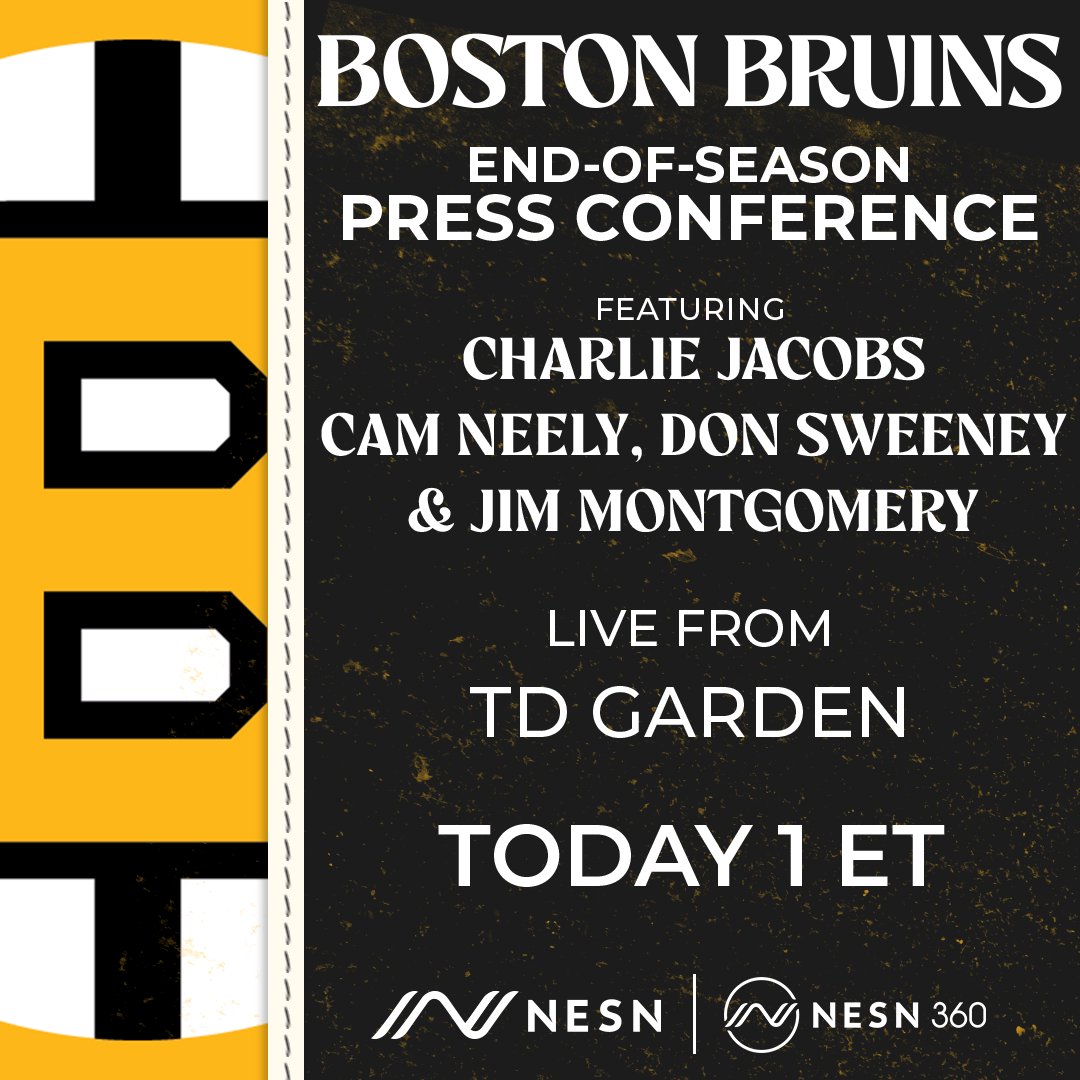 Today the @NHLBruins season wraps up at TD Garden. Hear from Charlie Jacobs, Cam Neely, Don Sweeney and Jim Montgomery now on NESN & NESN 360. Stream it live on YouTube: rb.gy/3rzmyn