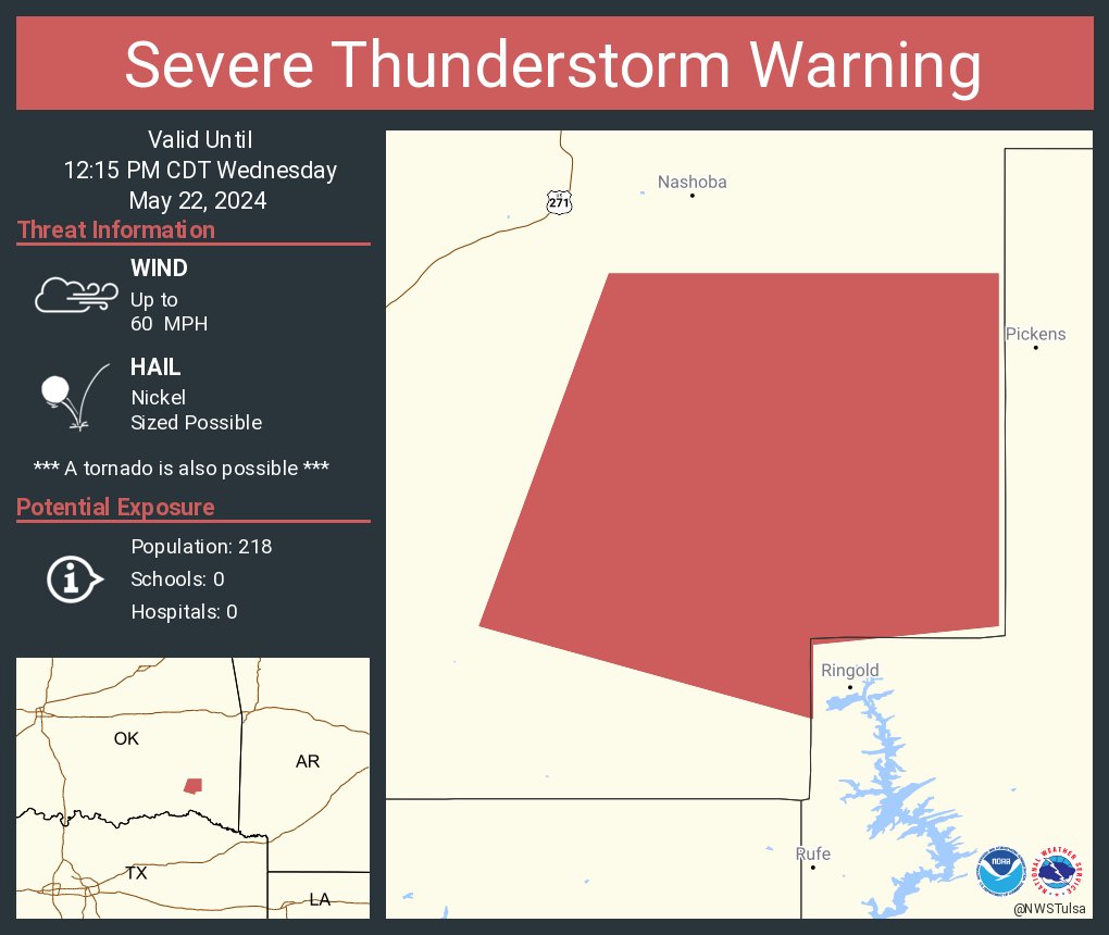 Severe Thunderstorm Warning continues for Pushmataha County, OK until 12:15 PM CDT
