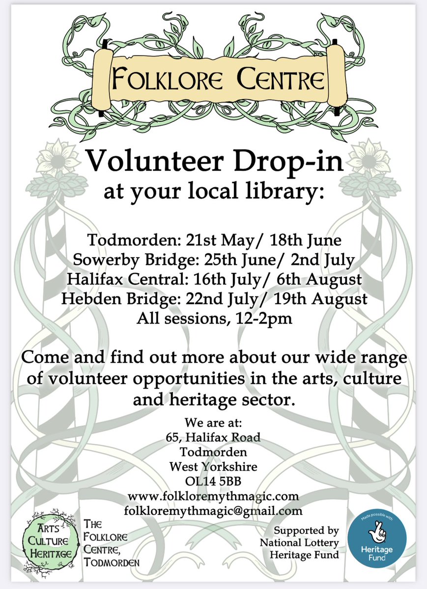 Fancy volunteering with us but you’re a little further away? Find us in Sowerby Bridge, Halifax & Hebden Bridge at your local library! (We have a small travel grant available for folk to get to Todmorden to volunteer) Thanks to @CMBClibraries 💚 Supported by @HeritageFundUK