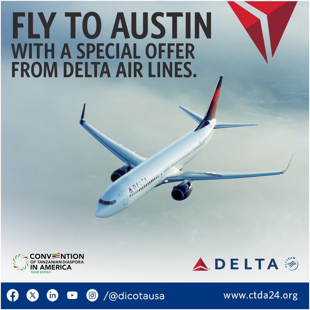 Fly to Austin with our partner Delta Airlines!

Discounted airfare: Up to 25% discounted fares offered on domestic and international flights on Delta and applicable codeshare flights.

Book Your Flight' and enter your Meeting Code NY3BT.

Flight to #CTDA24 with Delta Airlines.