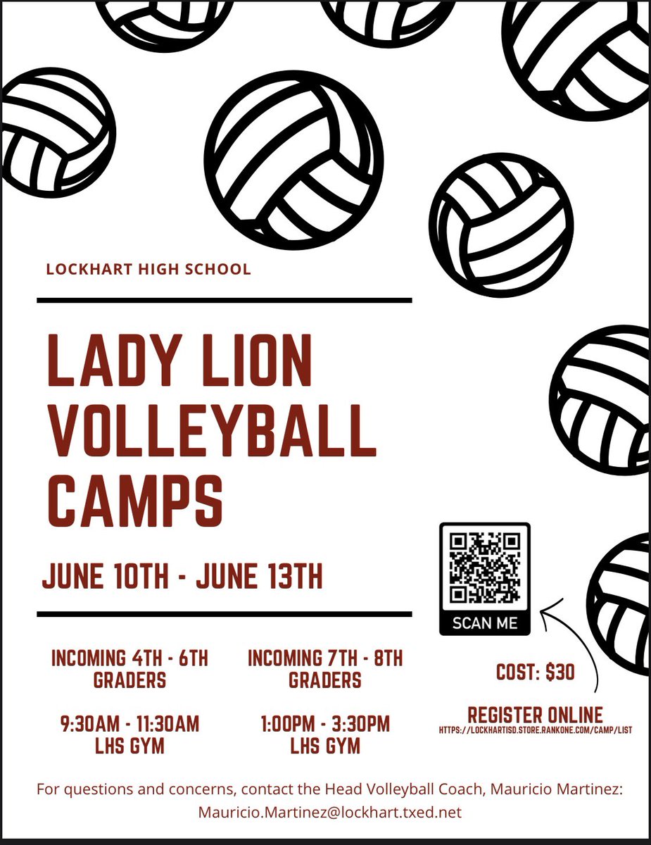 Lockhart Volleyball (@locvb44) on Twitter photo Are you ready for some volleyball?? Lockhart Girls Volleyball Camps are right around the corner. Make sure you scan the QR code and register!! We can’t wait to see each and every one of you! <a href="/LocLions/">Lockhart Athletics</a> <a href="/LockhartISD/">Lockhart ISD</a> Are you ready for some volleyball?? Lockhart Girls Volleyball Camps are right around the corner. Make sure you scan the QR code and register!! We can’t wait to see each and every one of you! <a href="/LocLions/">Lockhart Athletics</a> <a href="/LockhartISD/">Lockhart ISD</a>