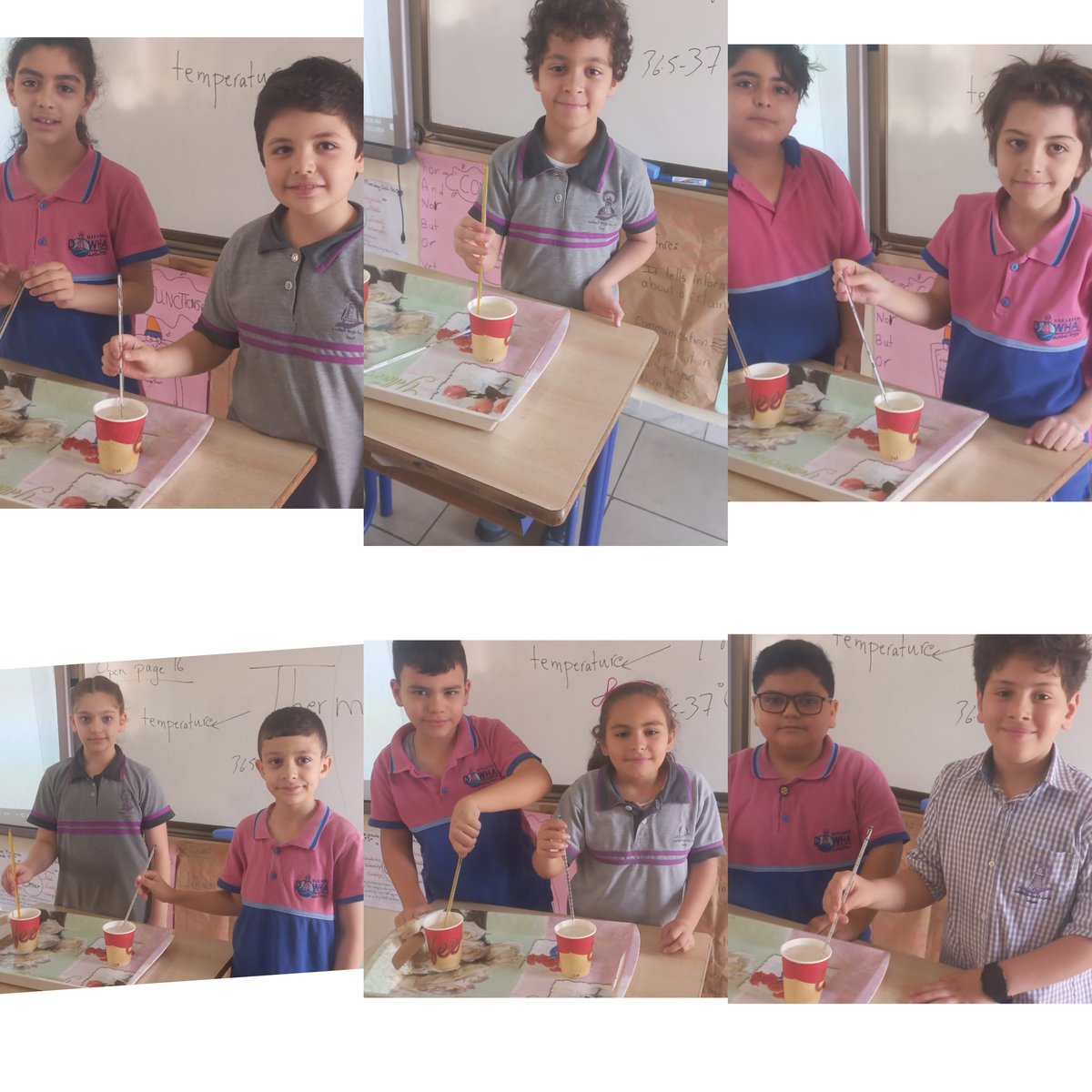 Grade 3 A were currently exploring how thermometers work and are measuring the temperatures of hot and cold water. They have learned about different types of thermometers and were practicing accurate temperature measurement.
<a href="/makdawhaschool/">Makassed Dawha School</a> <a href="/soha_nj/">Soha Najem</a> <a href="/Natasha1ah/">Natasha Habli</a>