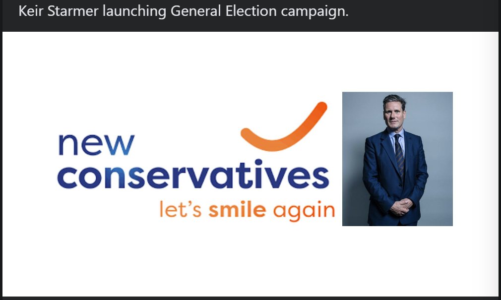 Tony Blair changed Labour into New Labour. Keir Starmer is keeping the "new" just adding Conservatives...
#Generalelection2024 #Labour #GE24