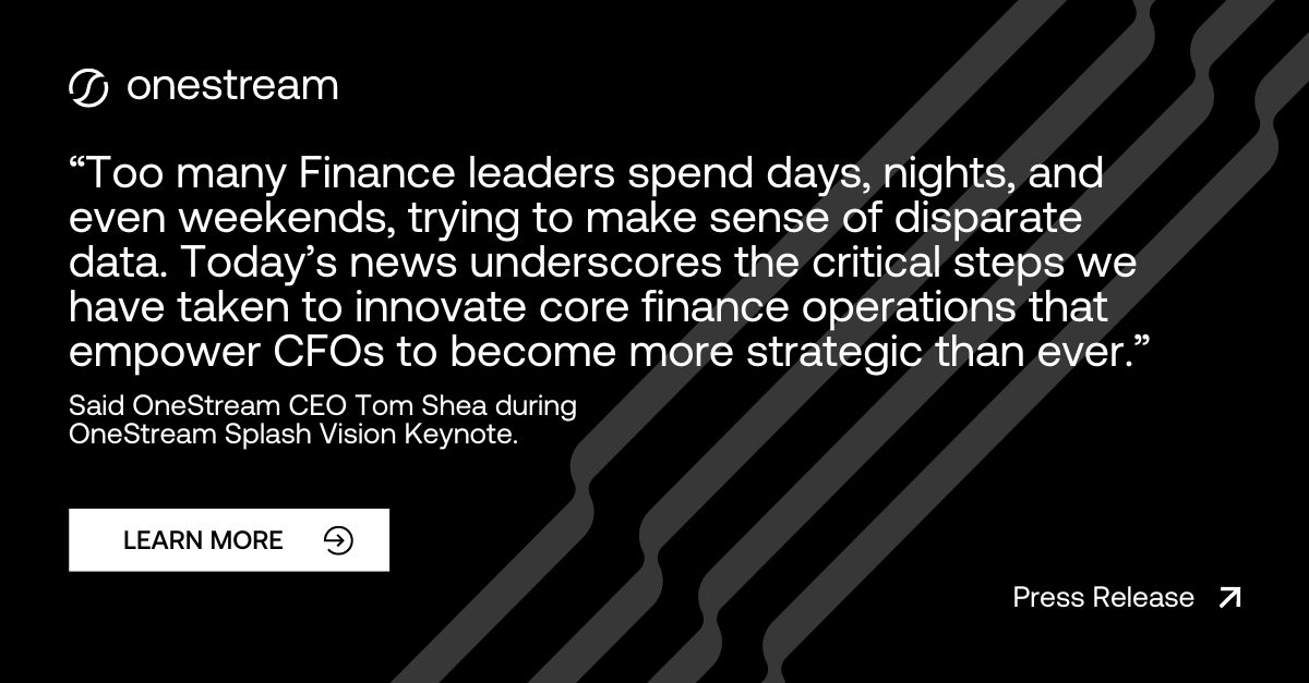 OneStream Software unveils a series of innovations to simplify Finance workflows at #OneStreamSplash. PowerBI connector, CPM Express, Sales Performance Management are 3 of more than 8 solutions announced. Read more here: hubs.li/Q02y80yp0 #TakeFinanceFurther #Finance