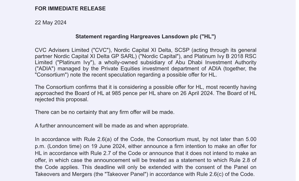 #HL. offer investegate.co.uk/announcement/r… I’m going to speculate that this might not be last we hear on this