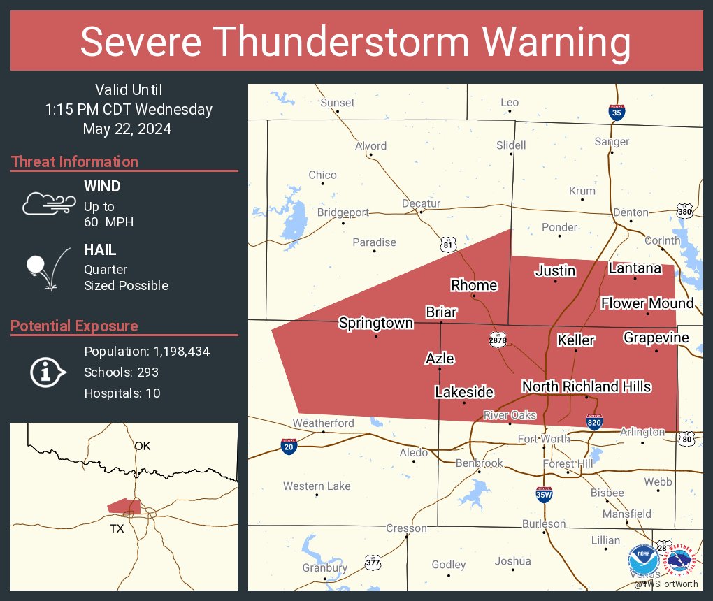 Severe Thunderstorm Warning including Flower Mound TX, North Richland Hills TX and Euless TX until 1:15 PM CDT