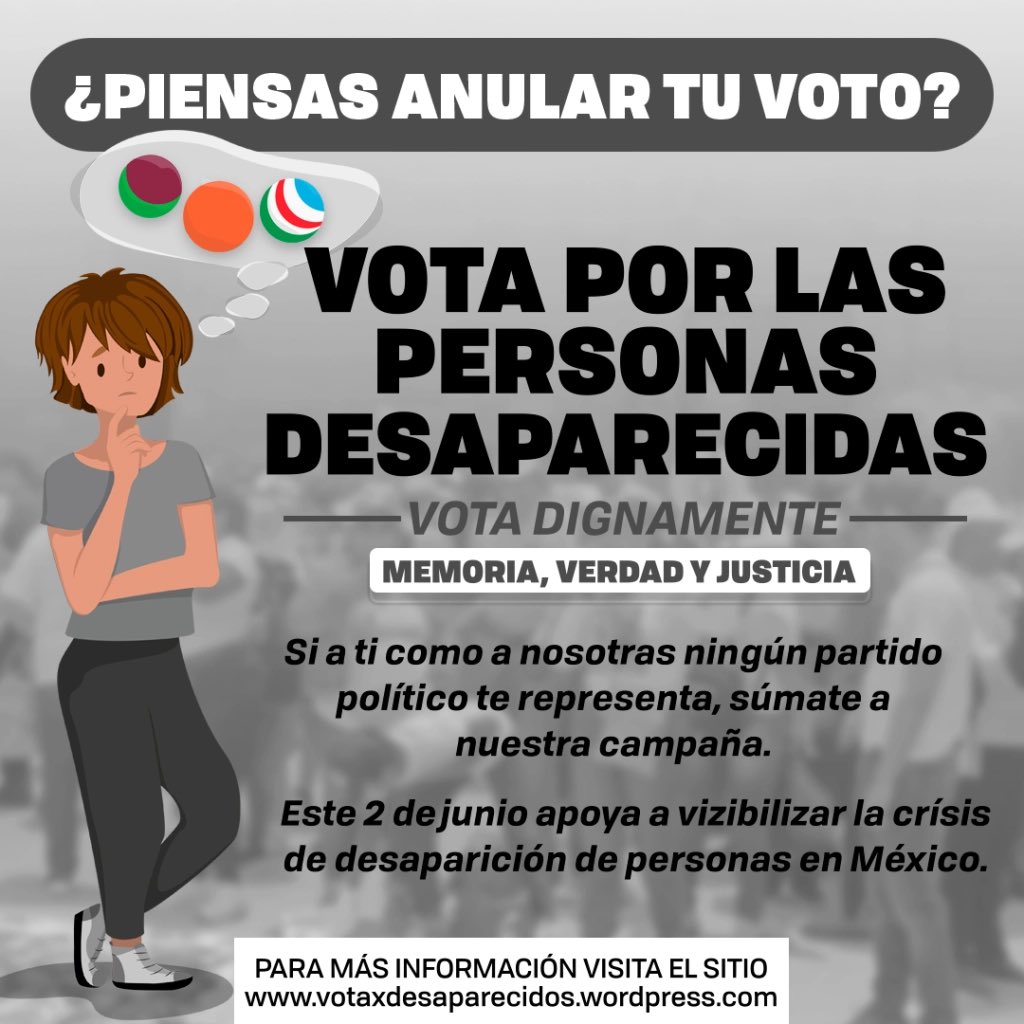¿Piensas anular tu voto en las #Elecciones2024 porque ninguna fuerza política te representa? Súmate mejor a la campaña #VotoXUnDesaparecidx, la cual propone colocar en las boletas el nombre de alguna de las más de 114 mil personas desaparecidas en México 🧵🪡