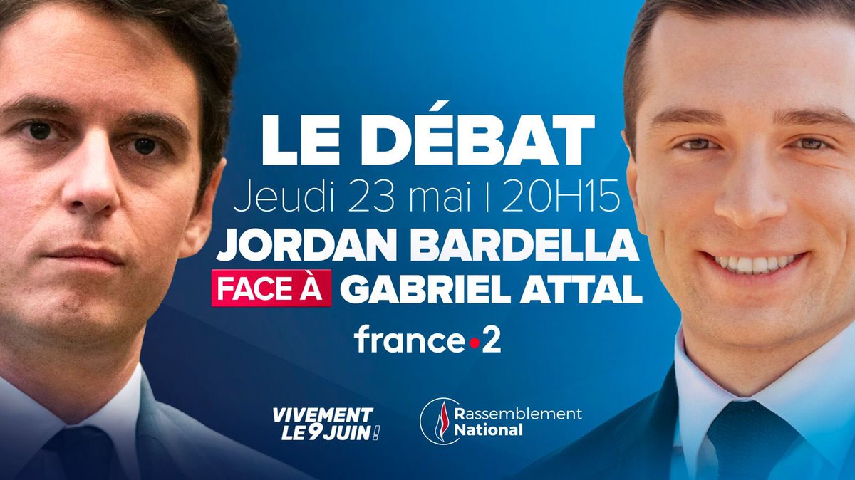 Ce jeudi à partir de 20h15, je débattrai sur France 2 face au Premier ministre, Gabriel Attal. #LÉvénement