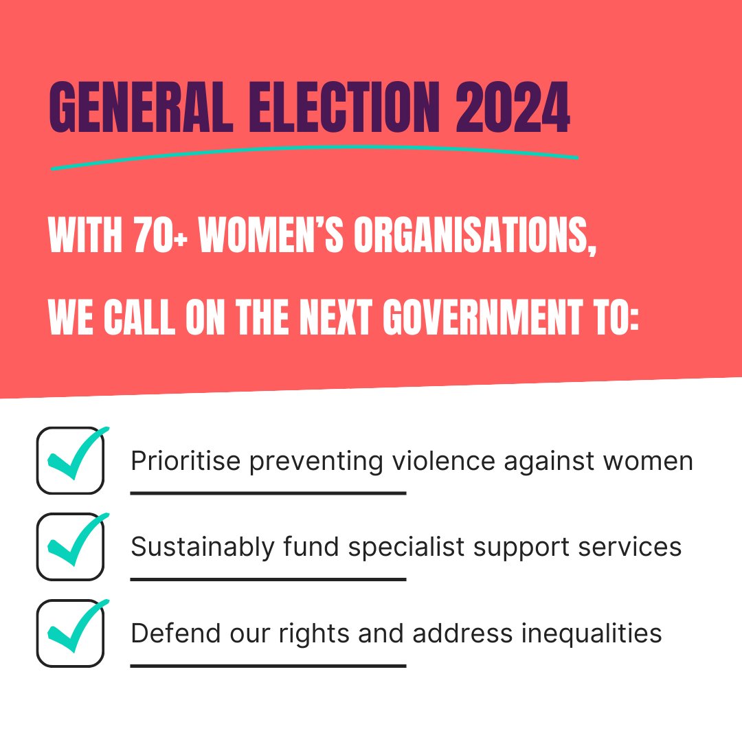 🚨 #GeneralElection2024 called for 4th July 🚨 The next government can build a future where women & girls are free from male violence. It’s time to look beyond the criminal justice system and make prevention a priority! Read more in our joint manifesto bit.ly/3yt6T6W