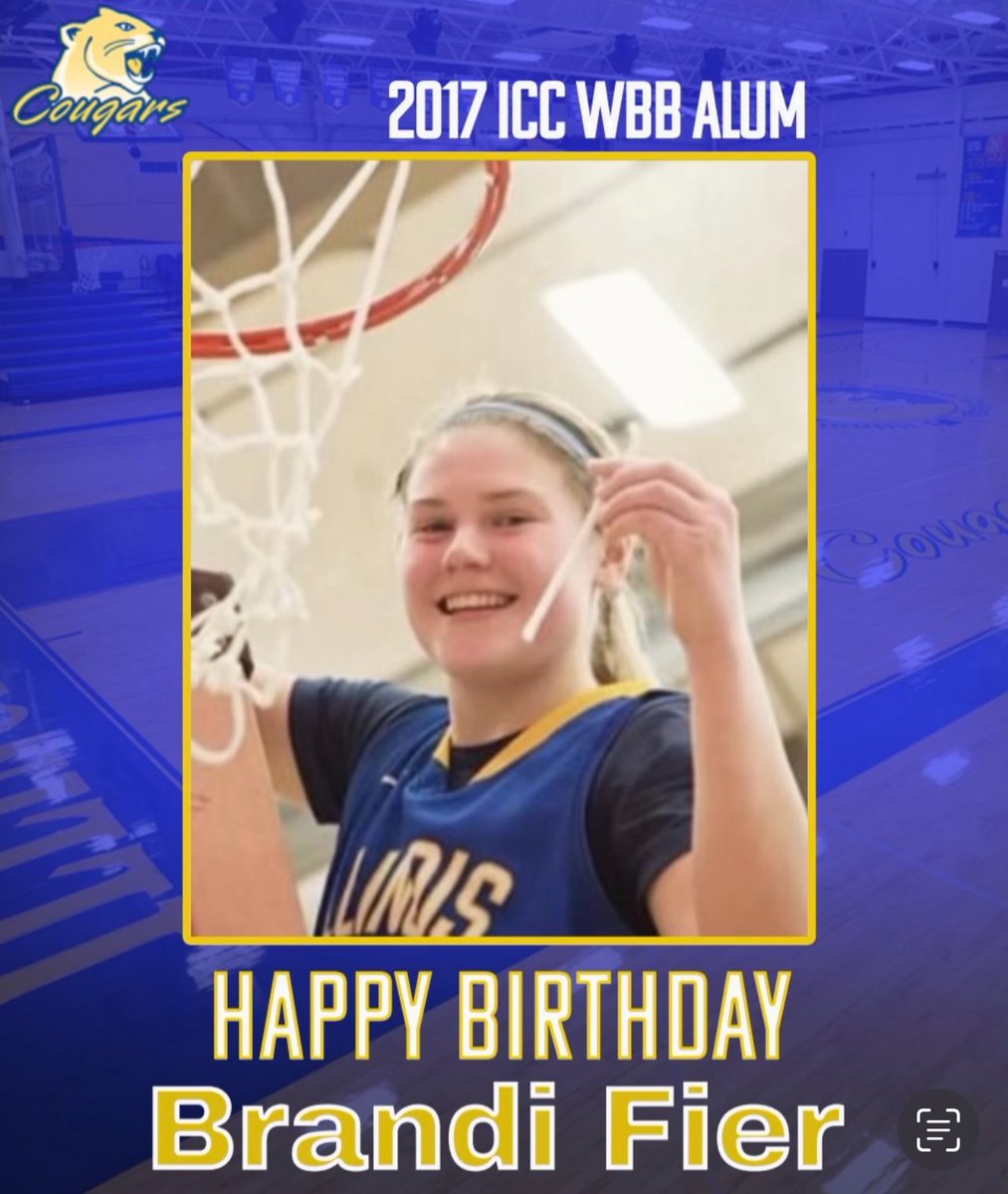 Happy bday @ICC_CougarsWBB Class of ‘17 alum @fier_05! After ICC, Brandi played at UNC-Greensboro & earned her BS in new media & design. She then got her masters from SIUE. She is currently an asst WBB coach at Rock Valley College in Rockford. Have a terrific day Brandi!