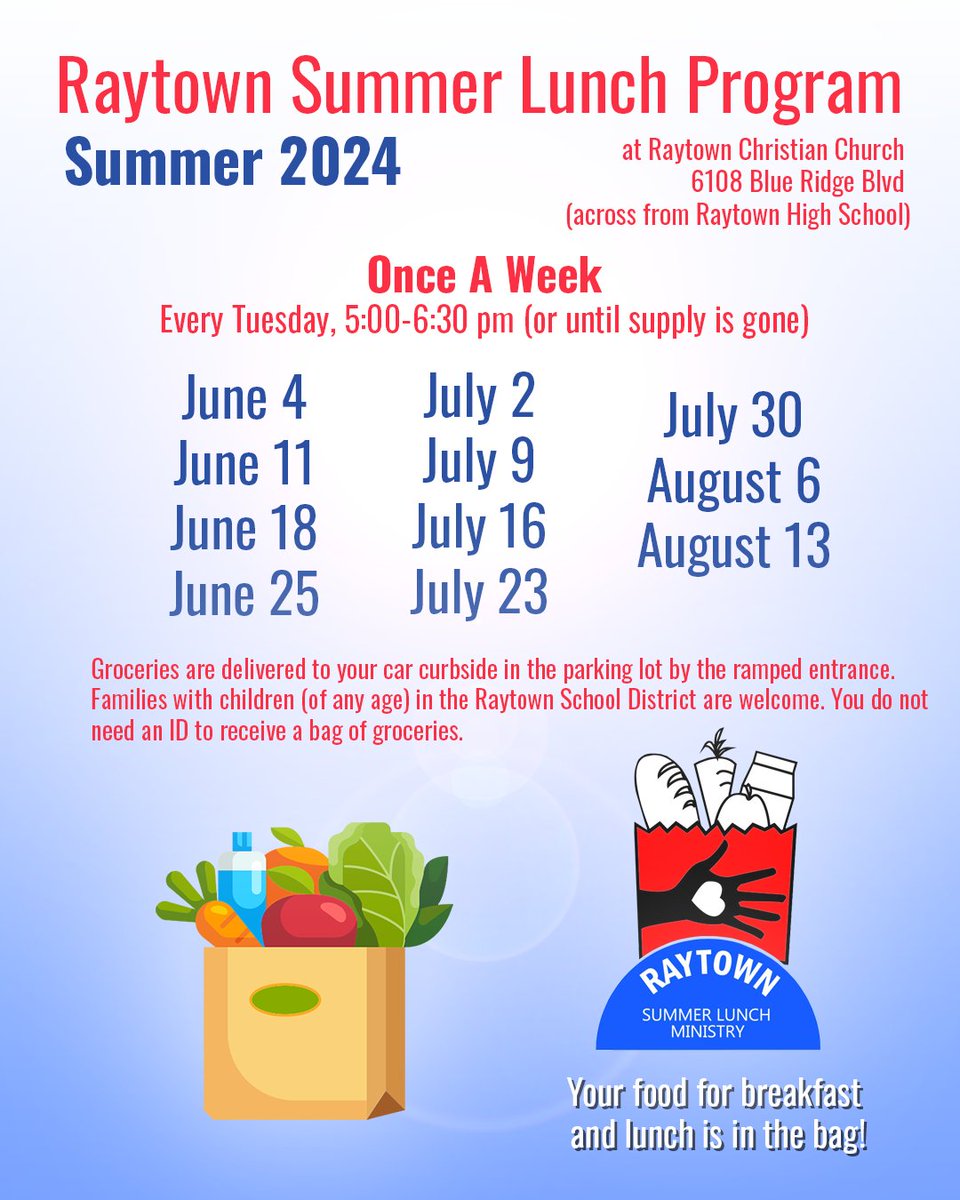 🛍️🛍️The Raytown Summer Lunch Program is a community resource for all families with children (of any age) that have students in the Raytown School District. If you have questions about this program, please email them at raytownsummerlunch@gmail.com #raytownmo #wearerqs