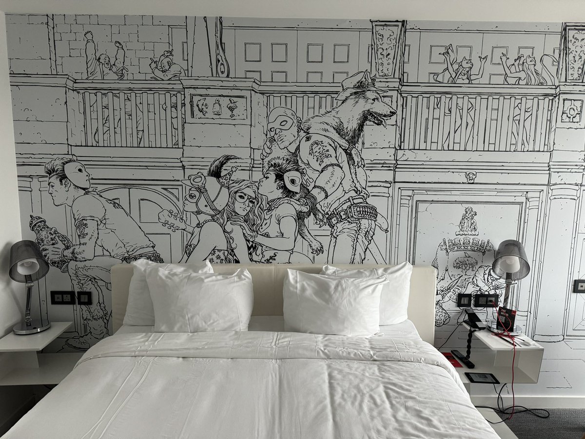 Just checked into my hotel room in Glasgow and there’s only a drawing by <a href="/Frank_Quitely/">Frank Quitely</a> on my wall!  Fantastic.