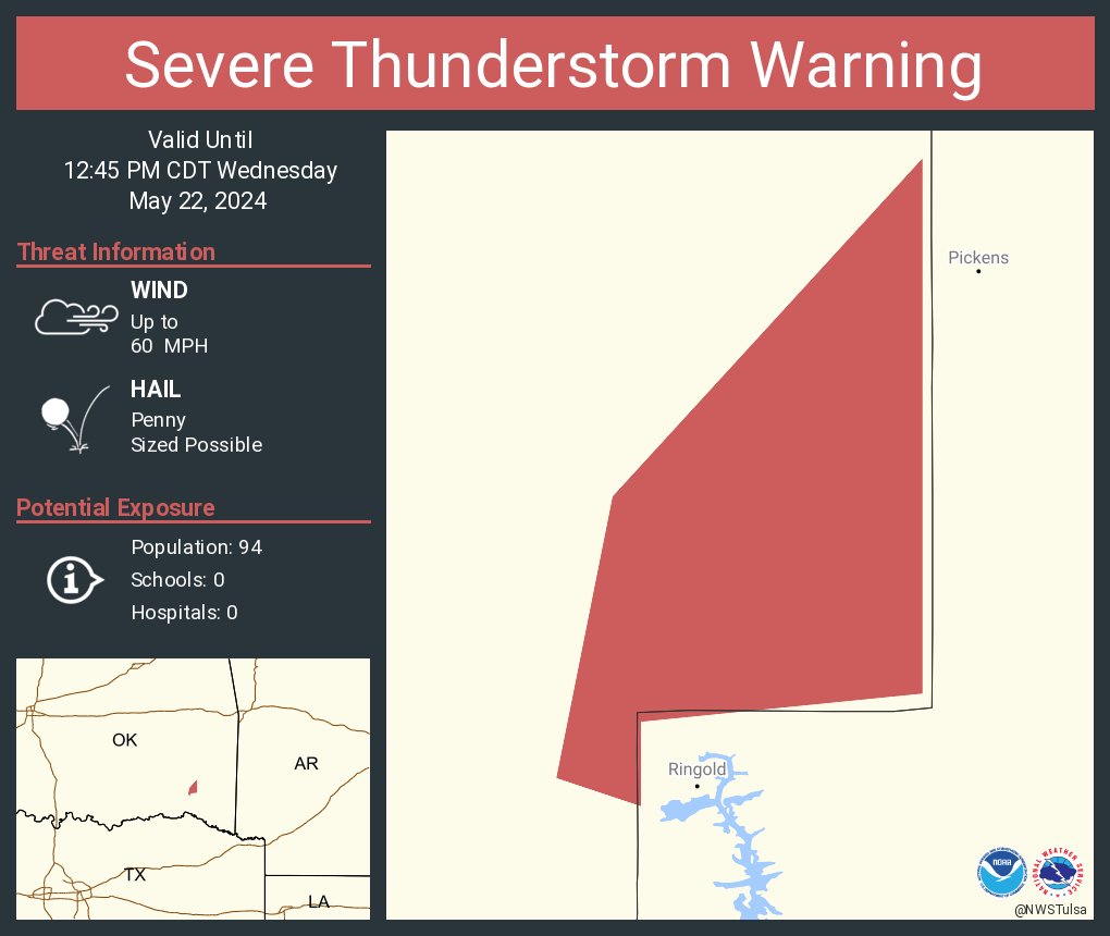 Severe Thunderstorm Warning continues for Pushmataha County, OK until 12:45 PM CDT