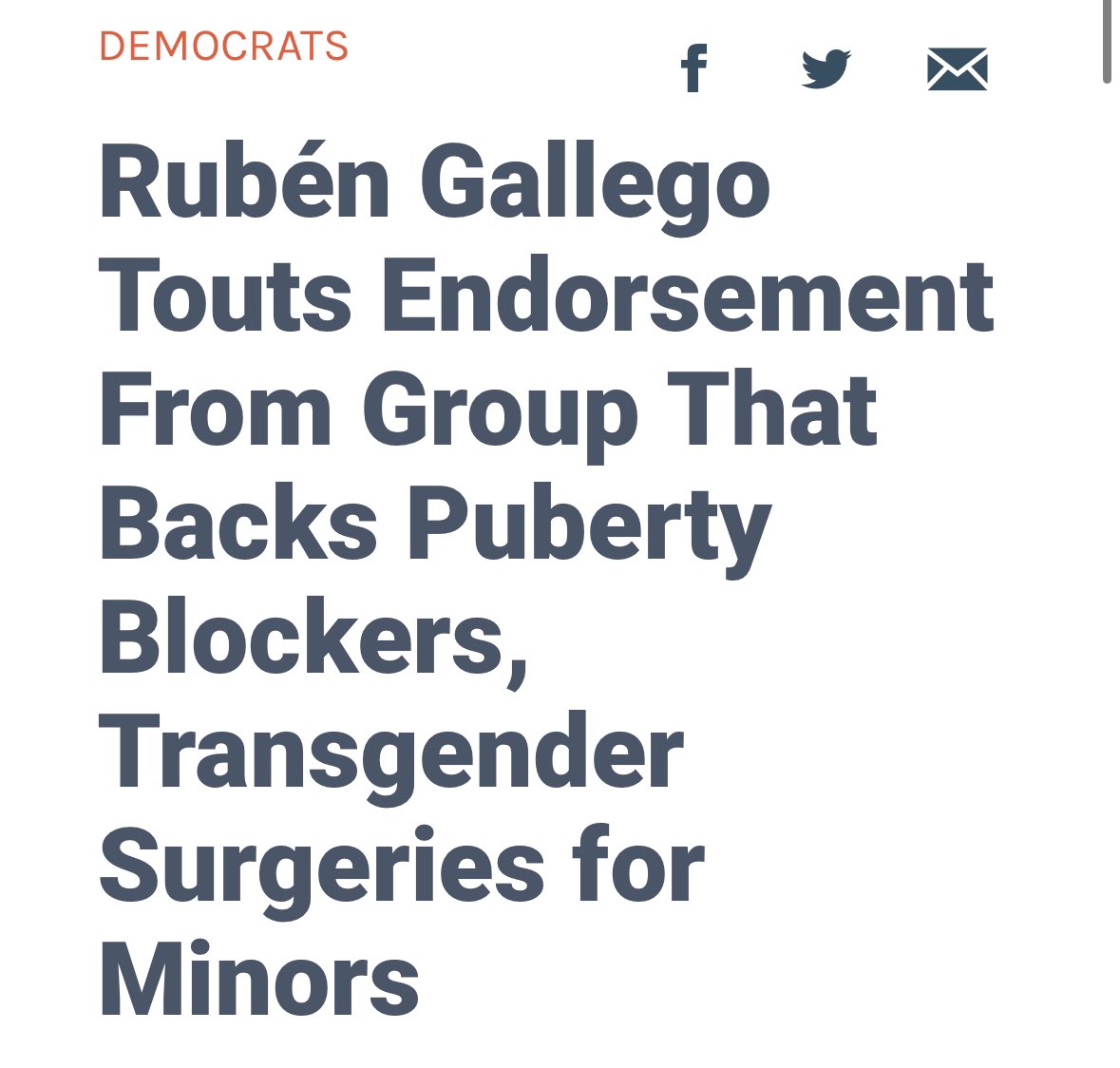 Radical Ruben “@RubenGallego, who has undergone what one newspaper called a 'moderate reinvention' during his Senate race, is touting an endorsement from a left-wing group that supports puberty blockers for children & has defended genital reconstruction surgery for kids who