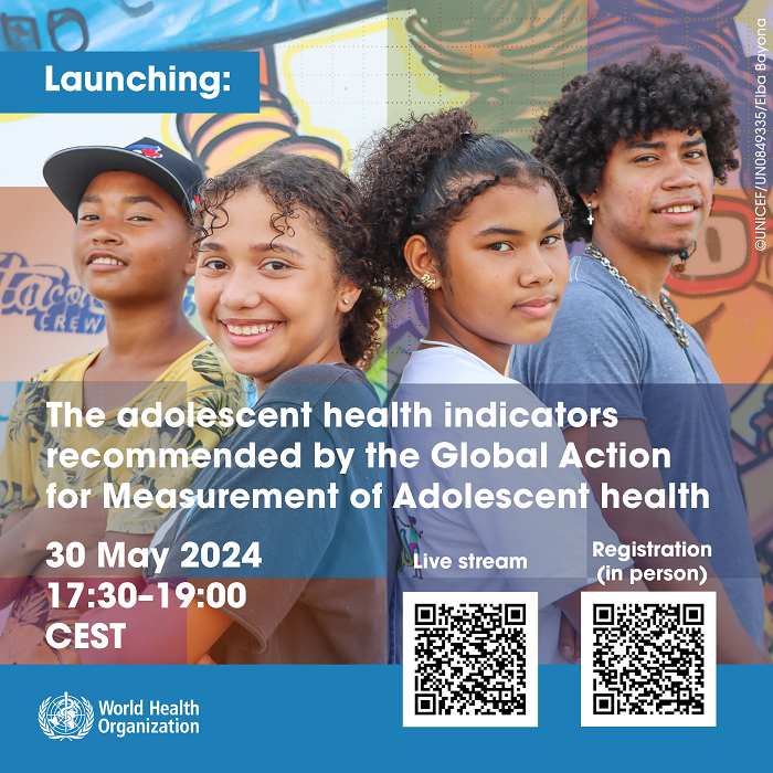 Join us on May 30 at 17:30 CEST for the launch of the GAMA-recommended Adolescent Health Indicators. Special closing remarks by our Deputy Executive Director @TedChaiban Let's work together to improve adolescent health worldwide. who.int/groups/the-glo…