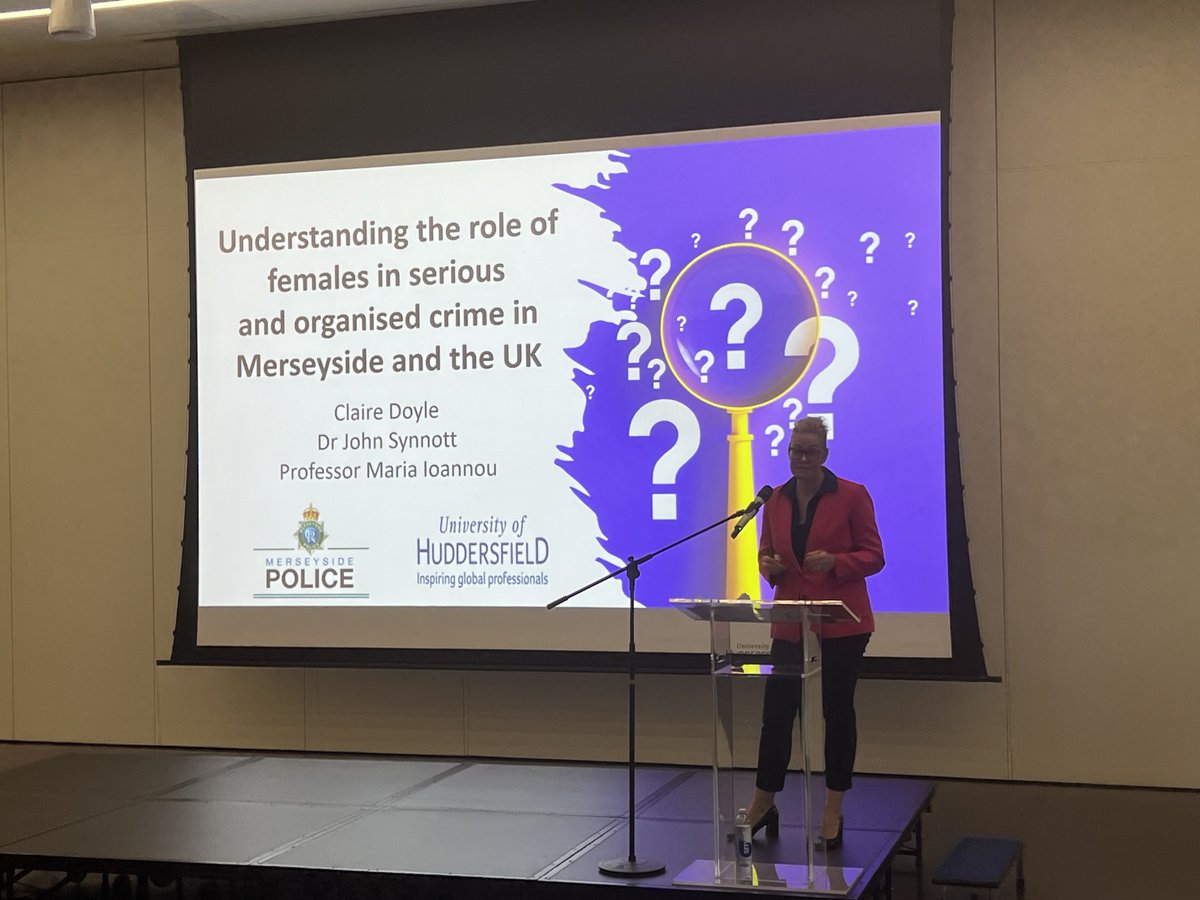Chief Supt Claire Doyle PhD Candidate @HuddersfieldUni & Head of Criminal Justice at @MerseyPolice delivering a presentation on her PhD examining the role of women in Serious & Org Crime Groups at this afternoons SOC Enforcement in the Community Conference supported by @gmpolice