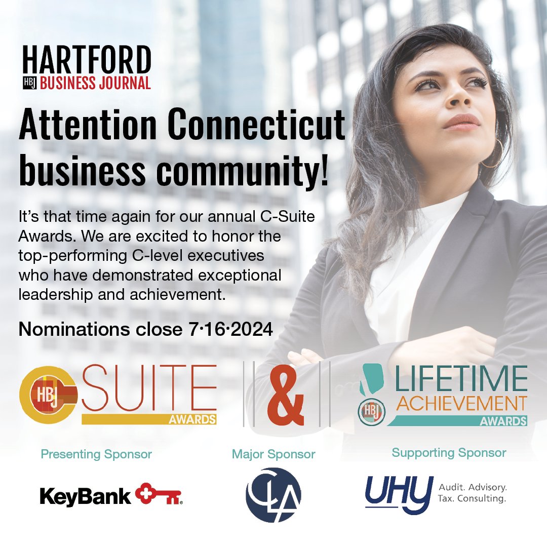 We are thrilled to announce that we are now accepting nominations for our annual C-Suite Awards! These awards recognize the outstanding contributions of C-suite level executives in Connecticut. Submit your nomination today! ow.ly/VHIt50RFBRl