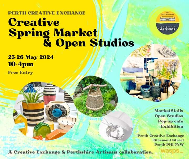 📣We can't wait for you to meet several of our #Artisans who are taking part in the Spring Market & Open Studios this weekend! 🥳Taking place at Perth Creative Exchange, it's a fantastic chance to meet local #creatives, chat to them, and see some of them at work. What a treat!