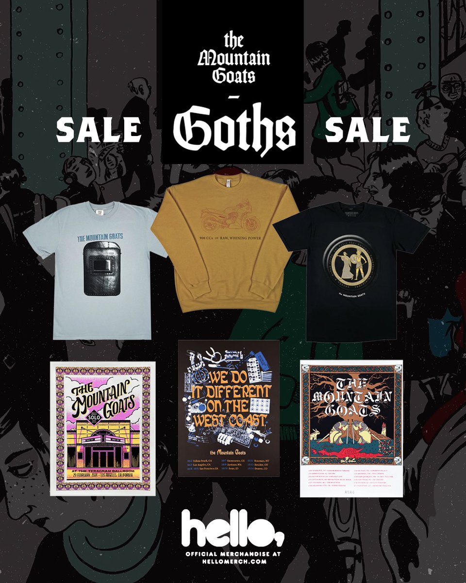 It’s World Goth Day and @mountain_goats’s ‘Goths’ album just turned 7! 🎶 Enjoy 20% off album and selected items + pay what you want for digital on @Bandcamp until Monday. 🖤 #WorldGothDay #MountainGoatsMusic hellomerch.com/collections/th…