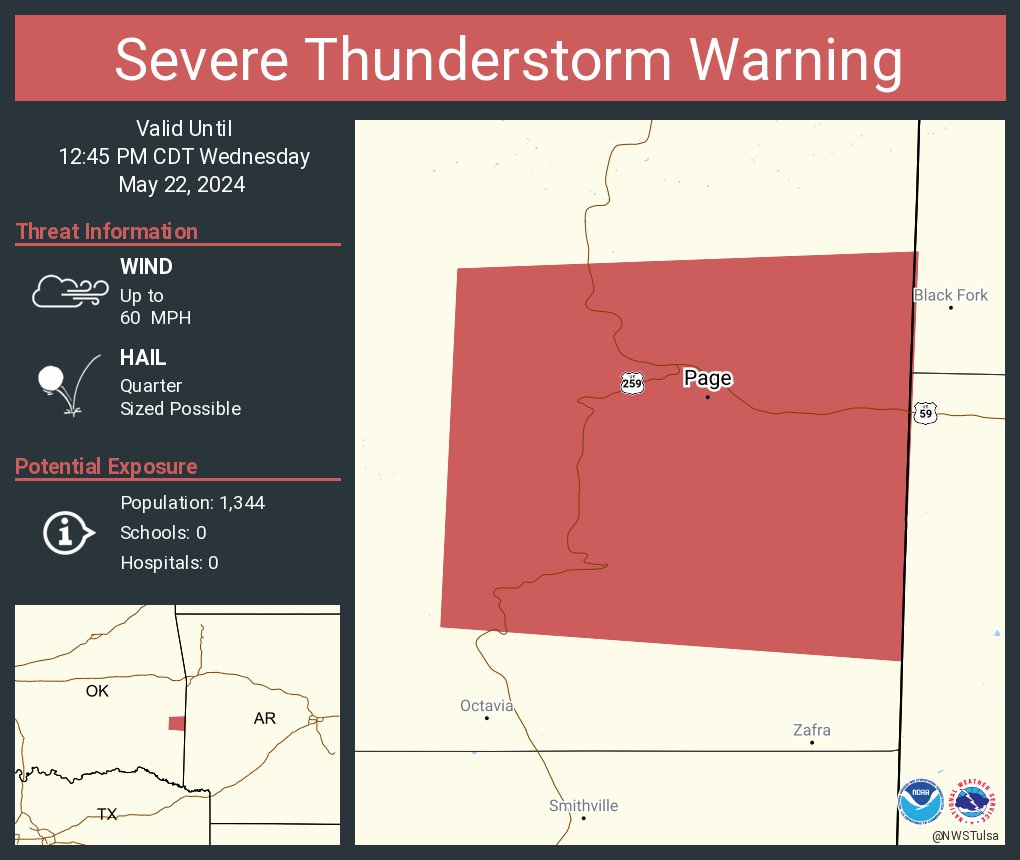 Severe Thunderstorm Warning continues for Page OK until 12:45 PM CDT
