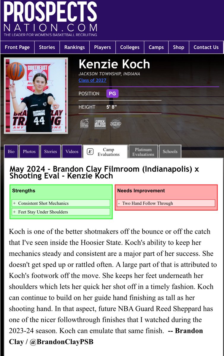ProspectsNation Direct Player Evals | @bclayscouting New Eval 🚨 ‘27 G #BClayConsulting Kenzie Koch (IN) can take notes from Reed Sheppard. Whose Eval Is Next @MadisonSonsini @JoslynBricker10 @C_Moellering @addy_barnes1 GET YOUR 🎥 EVAL FROM ME ⬇️ prospectsnation.com/prospectsnatio…