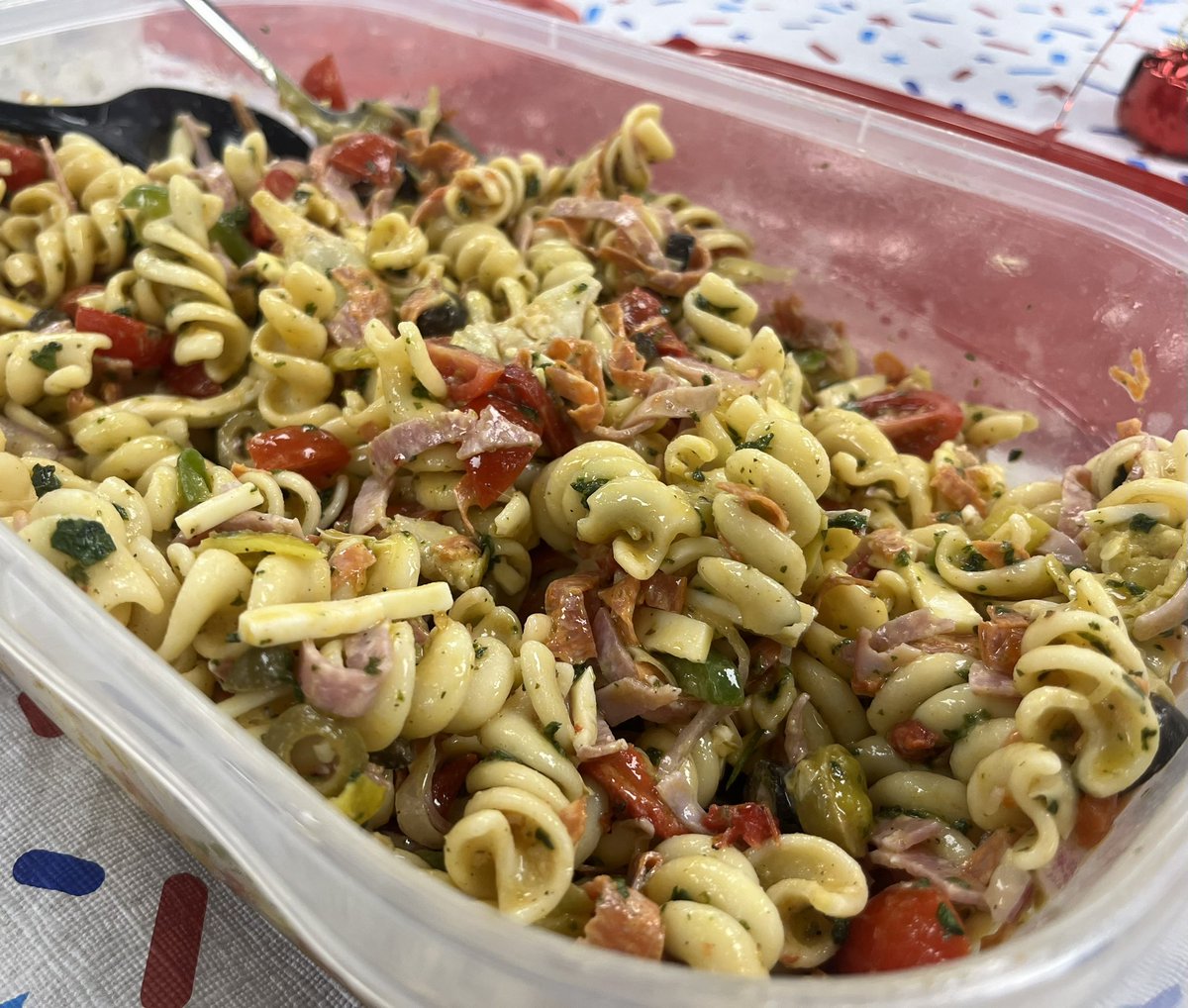 I made @foodwishes Antipasto Pasta Salad for a picnic today and it was a smash hit.