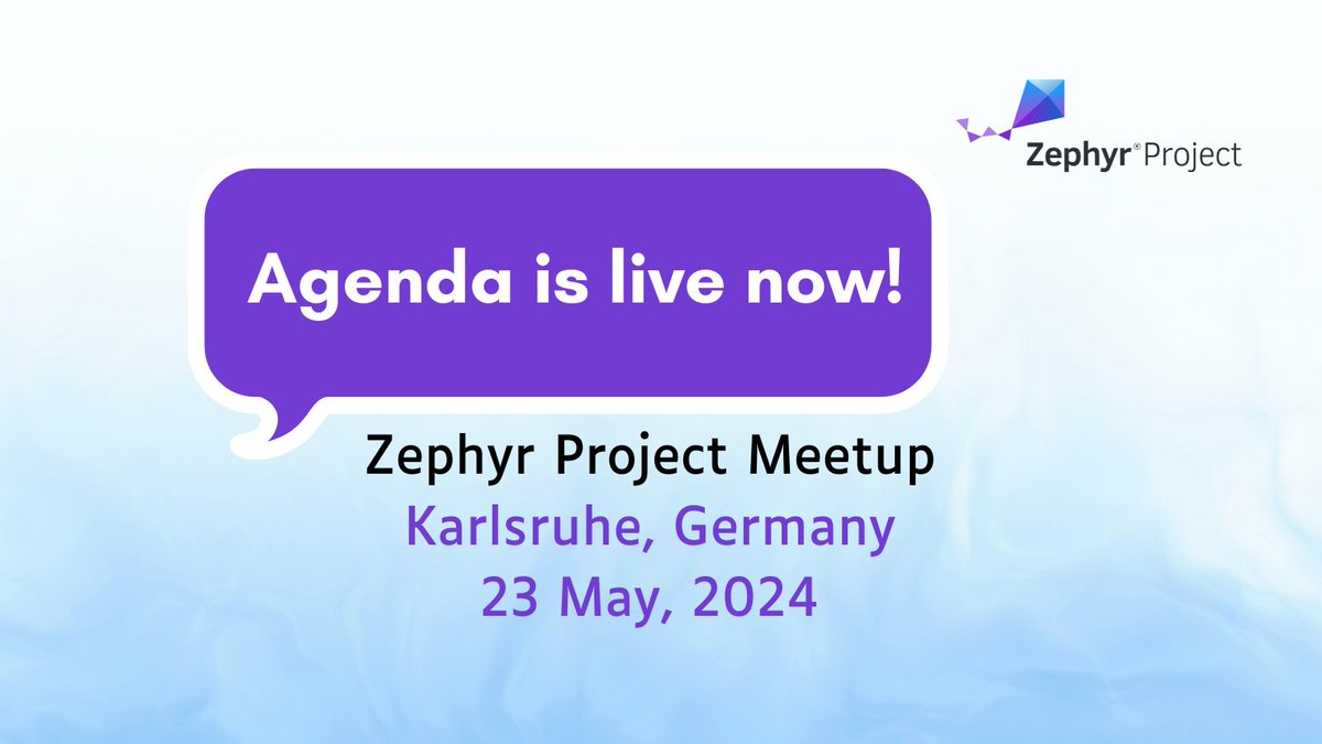 🚀 @ZephyrIoT Meetup in Karlsruhe is tomorrow! Have you registered yet? The agenda is packed with insightful sessions you won't want to miss. Tag us and comment 'I am attending' if you are joining the event! hubs.la/Q02y5Nrg0 #ZephyrRTOS