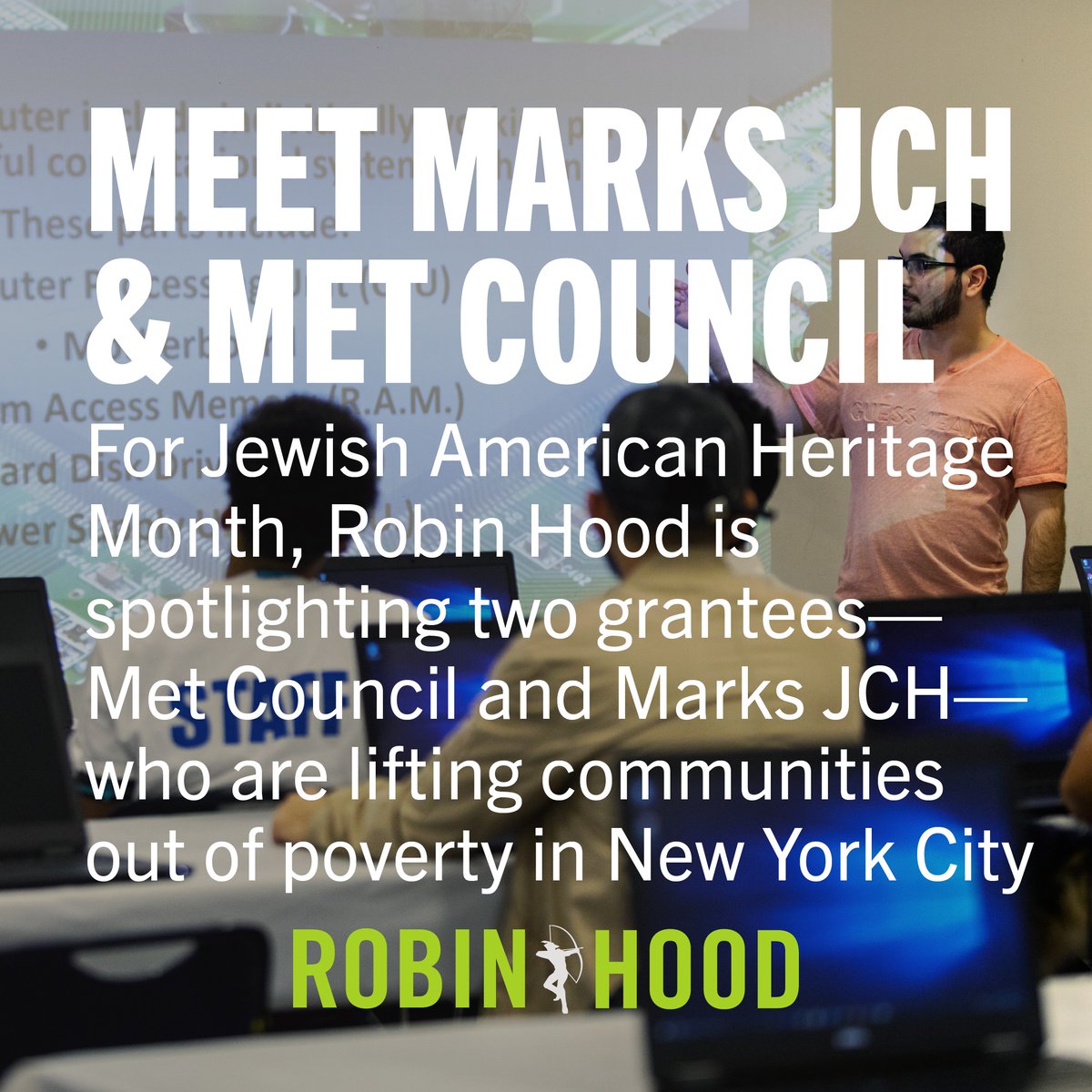 In honor of Jewish American Heritage Month, Robin Hood is spotlighting two grants from two grantees making a significant impact: $400K to @MetCouncil to expand public benefits enrollment and $200K to @MarksJCH for job placement programs, helping #FightPoverty for all New Yorkers.