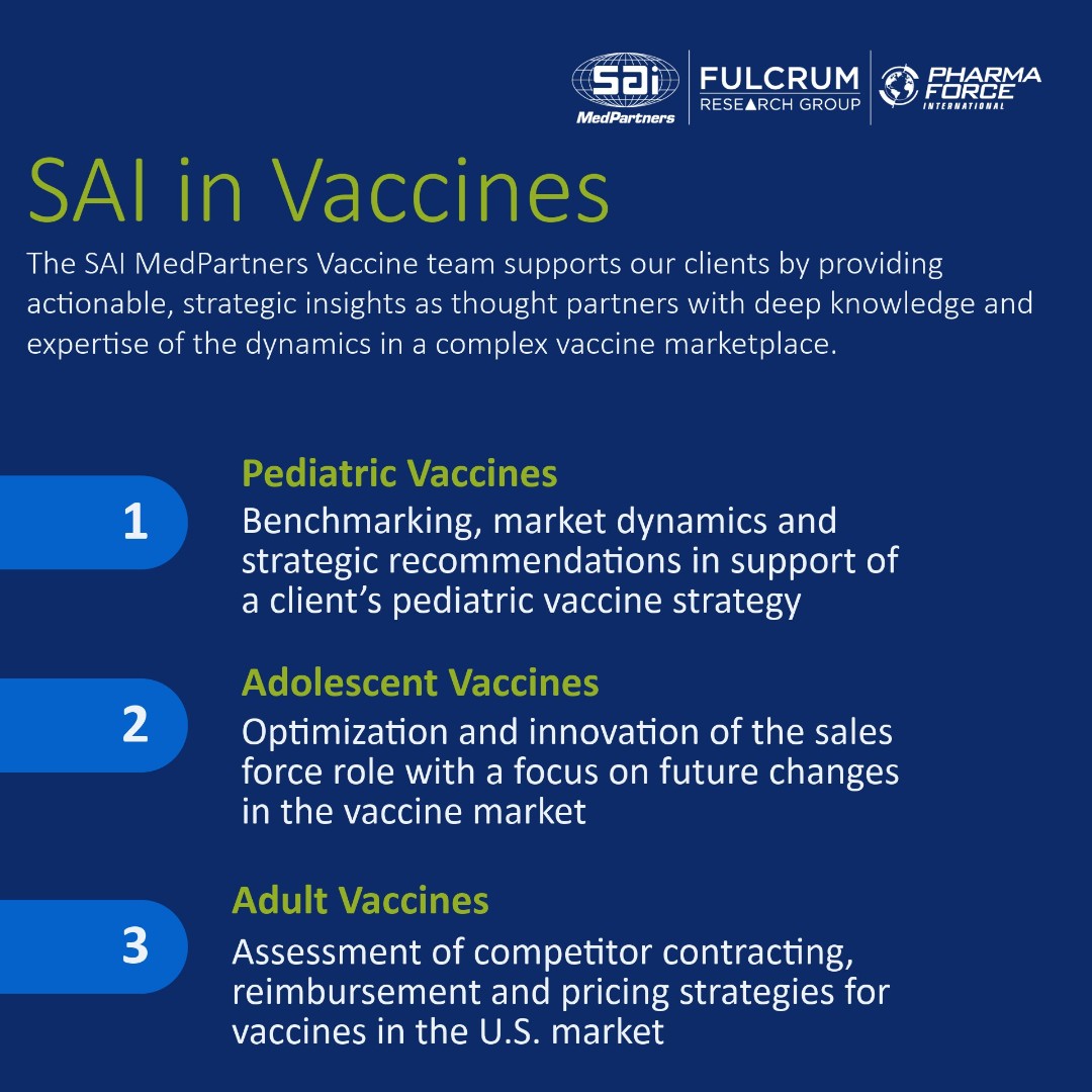 SAIMedPartners's tweet image. At SAI MedPartners, our vaccine team aims to collaborate with clients by delivering actionable, strategic insights grounded in our deep knowledge and expertise of the complex vaccine market. Schedule a meeting with our team at sai-med.com

#Vaccines #StrategySupport