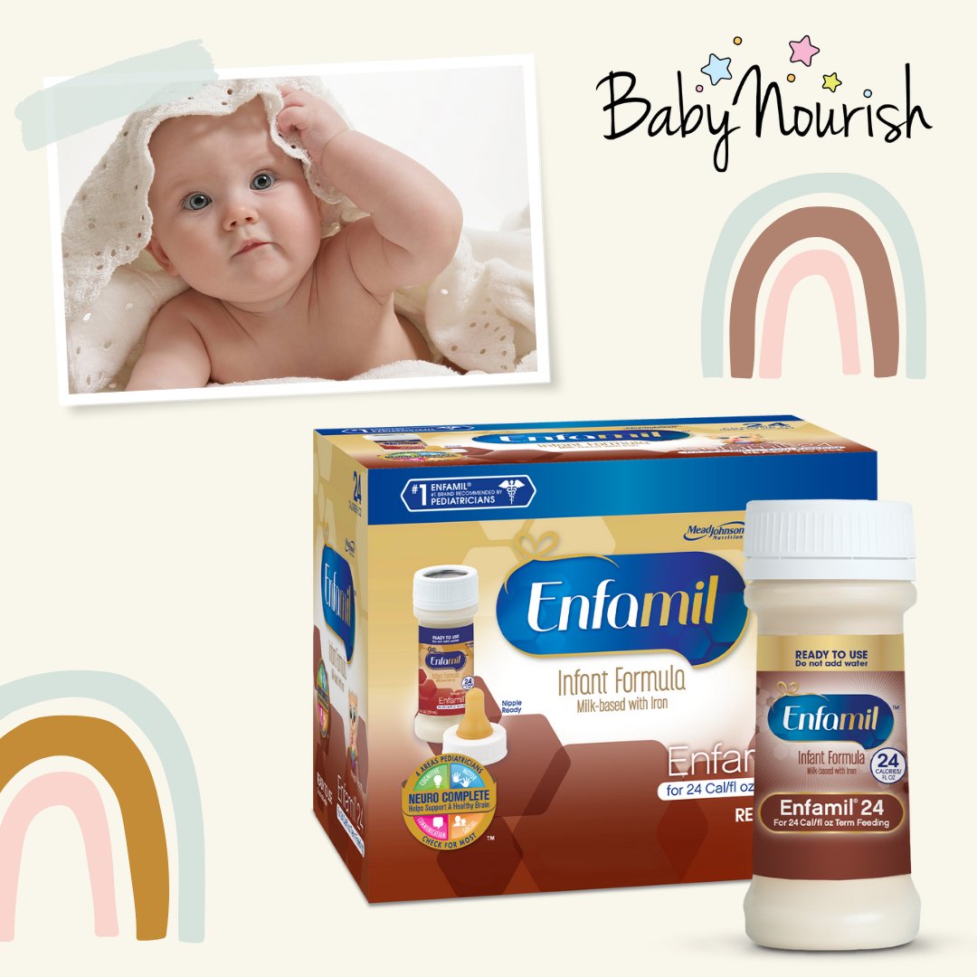 Enfamil 24 Instant Formula is perfect for mom's on the go with infants that need increased caloric density. It comes ready to use with nipple attachment included 🍼  

#babynourish #infantformula #toddlerformula #liquidelectrolyte #infantsupplements