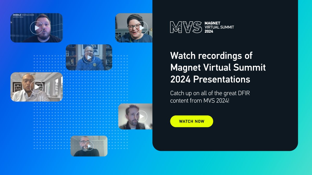 Have you caught up on the 50+ #DFIR presentations we offered at Magnet Virtual Summit 2024? If not, check out our library of recorded presentation from a number of DFIR experts and watch any presentation on demand: ow.ly/VTvO50RRAvM #MVS2024