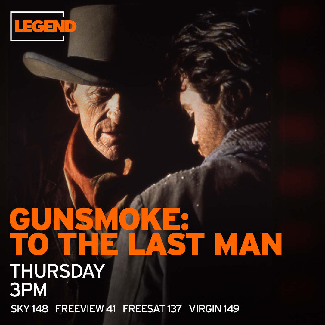 James Arness is back at 3pm as retired marshal Matt Dillon who is in hot pursuit of a gang of ruthless rustlers in Gunsmoke: To The Last Man. @FreeviewTV 41, @freesat_tv 137, @skytv 148, @virginmedia 149.