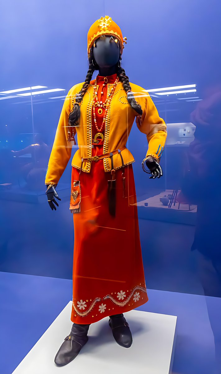 Reconstruction of the clothing and jewelry of a noble Kangju woman from 1st century BC. Astana national museum, Kazakhstan