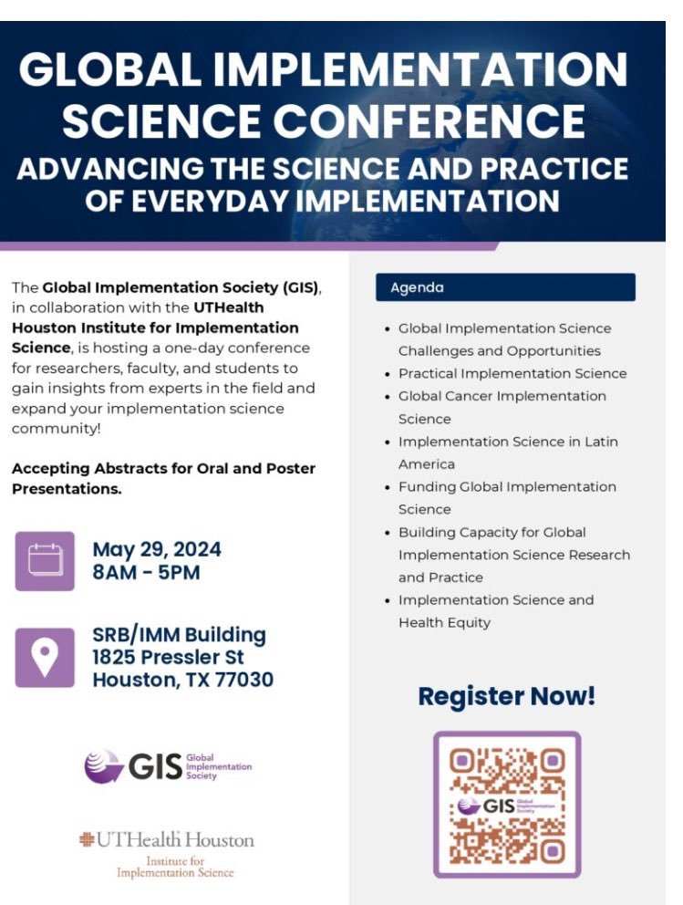 .@GlobalImplement will be at @UTH_Imp_Sci on May 29th for a one-day conference on Advancing the Science and Practice of Everyday Implementation! Learn more about this exciting conference here: bit.ly/3QCLJcT.
