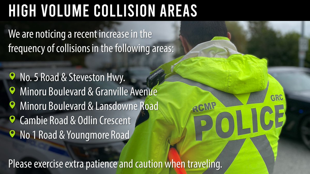 🛣 Planning your route through #RichmondBC? Remember to exercise caution in our high collision areas and stay alert. Your vigilance can prevent accidents. Learn more: ow.ly/520a50RKxzz