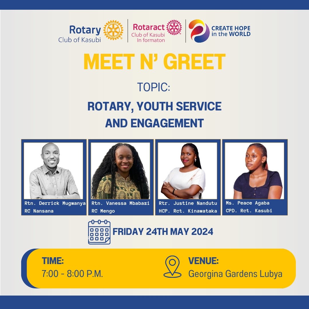 'Age considers; youth ventures'. - Rabindranath Tagore The family at the hill focuses on the next generation of Rotarians this week Join us as we meet and greet the prospecting Rotaractors of Kasubi. #YouthService #AmasiroPost #RCK